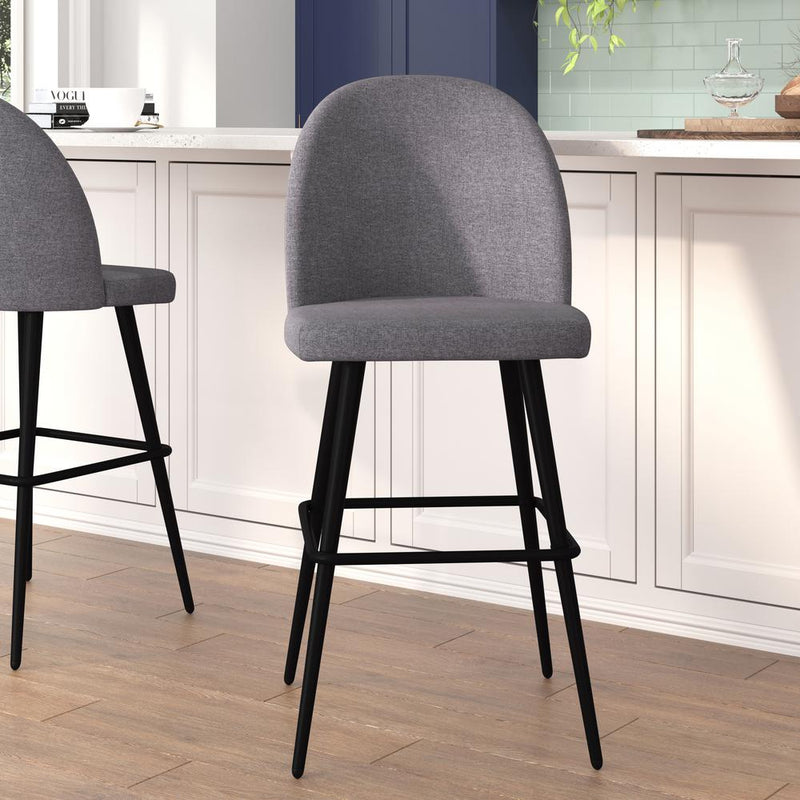 30" High Back Armless Barstools, Gray Faux Linen-Set of 2