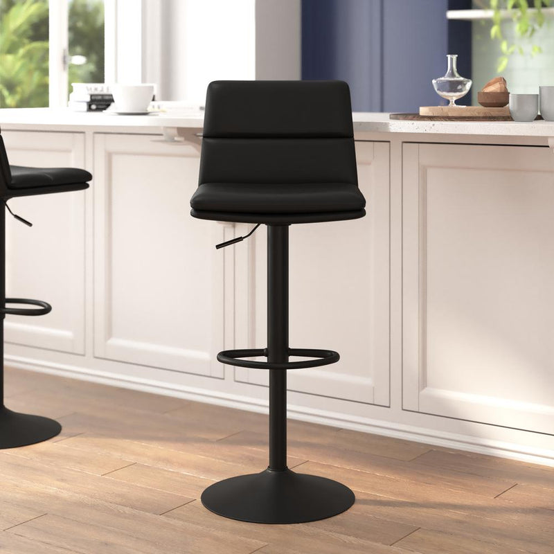 Mid-Back Adjustable Height Channel Stitched Barstools, Set of 2, Black