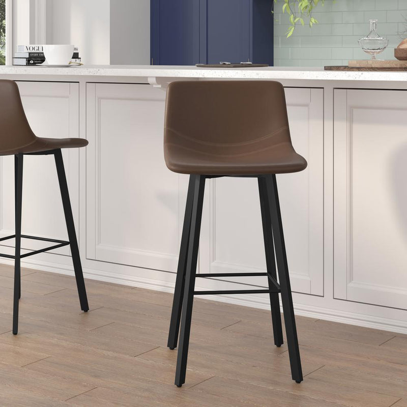 Armless 30 Inch Bar Height Barstools with Footrests in Chocolate Brown, Set of 2