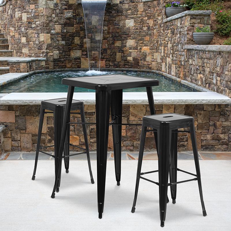 30" High Backless Black Metal Indoor-Outdoor Barstool with Square Seat