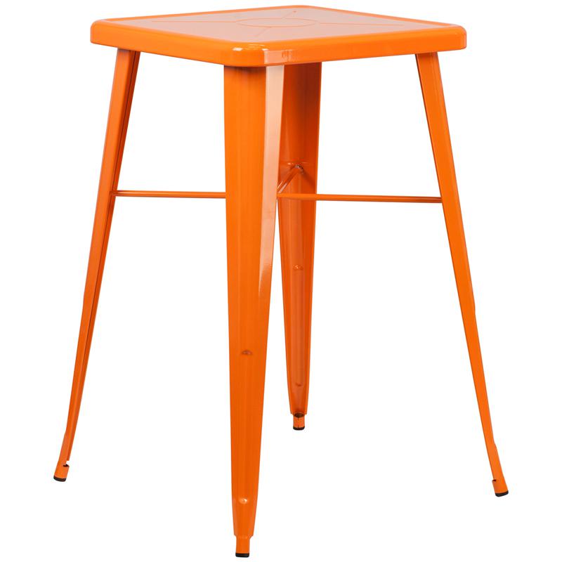 23.75" Square Orange Metal Indoor-Outdoor Bar Height Table