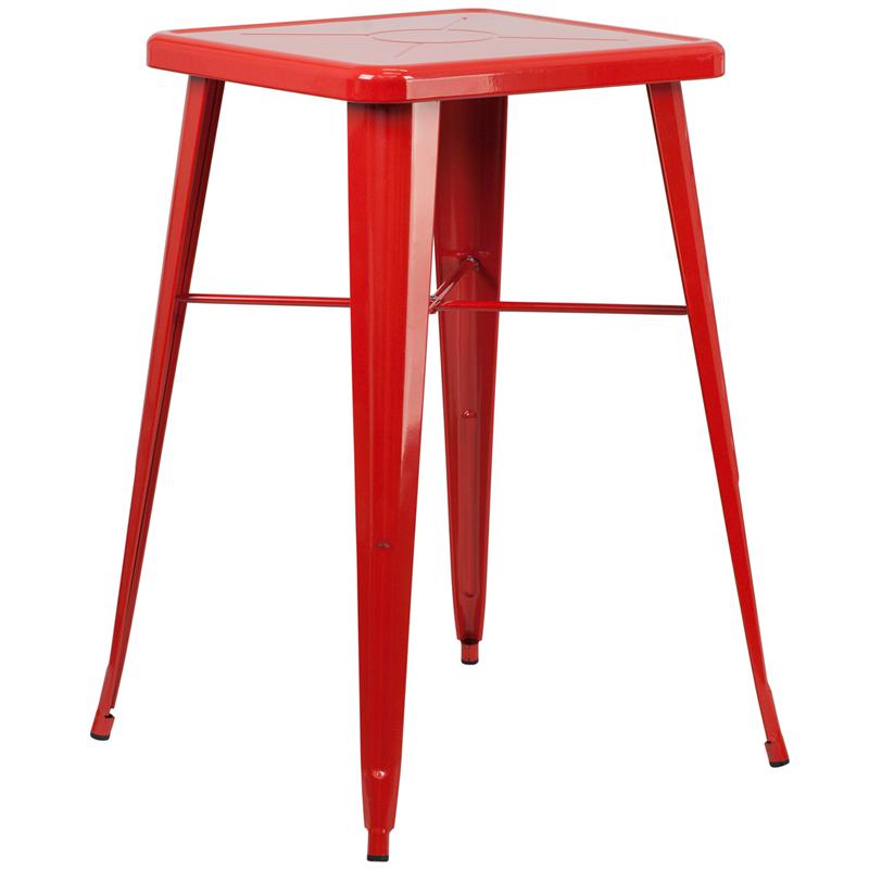 Commercial Grade 23.75" Square Red Metal Indoor-Outdoor Bar Height Table