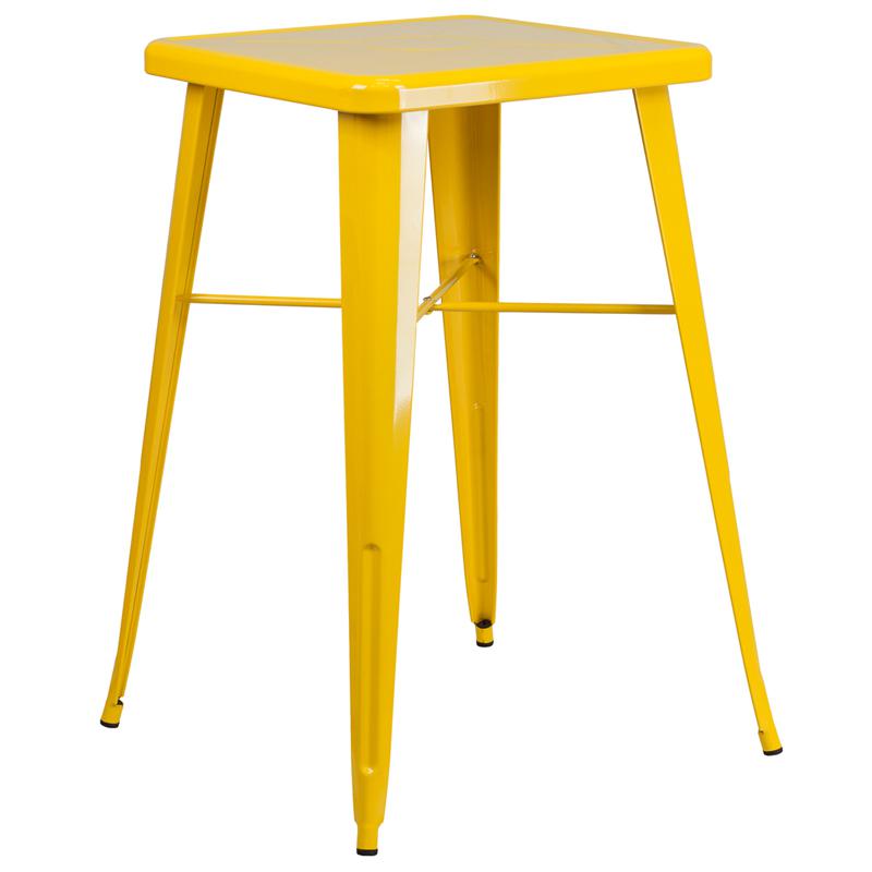 23.75" Square Yellow Metal Indoor-Outdoor Bar Height Table