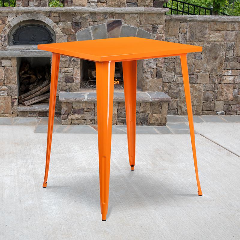 Commercial Grade 31.5" Square Orange Metal Indoor-Outdoor Bar Height Table