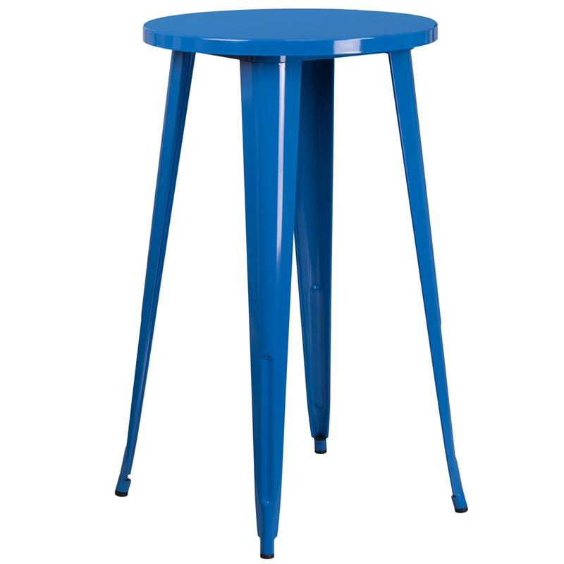 Commercial Grade 24" Round Blue Metal Indoor-Outdoor Bar Height Table