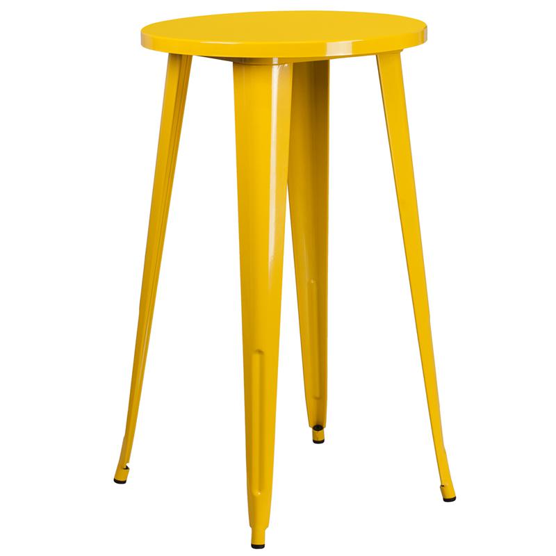 Commercial Grade 24" Round Yellow Metal Indoor-Outdoor Bar Height Table