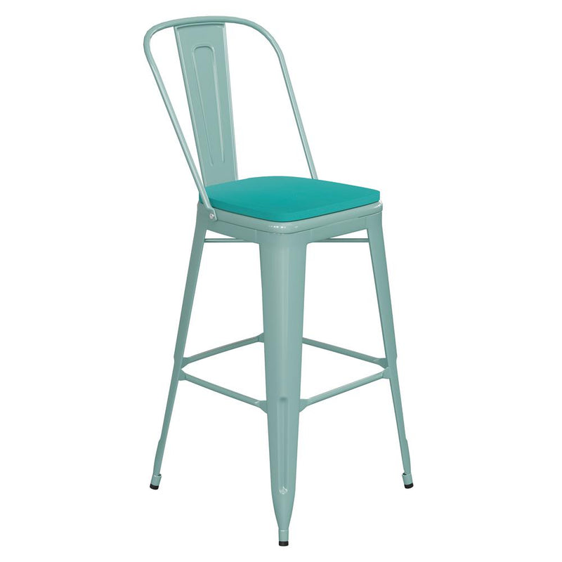 30" High Mint Green Metal Indoor-Barstool with Mint Green Poly Resin Wood Seat