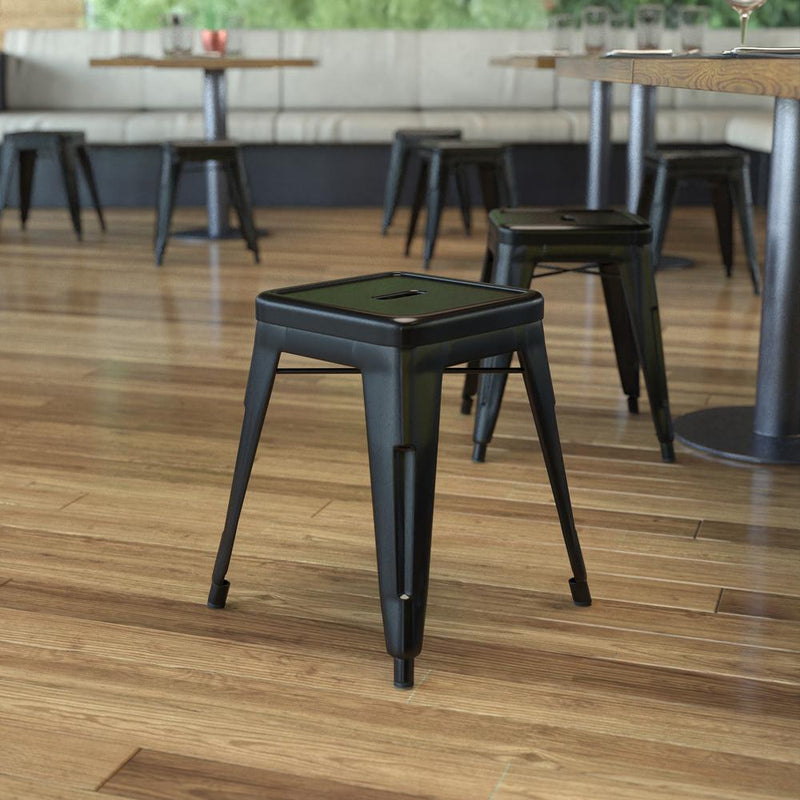 18" Table Height Stool, Stackable Metal Dining Stool in Black - Set of 4