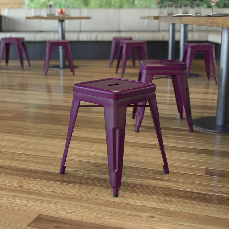 18" Table Height Stool, Stackable Metal Dining Stool in Purple - Set of 4