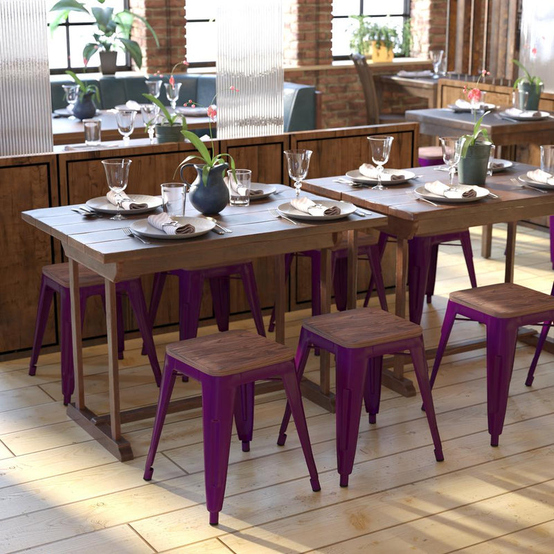 18" Table Height , Stackable Purple Metal Dining Stool, - Set of 4