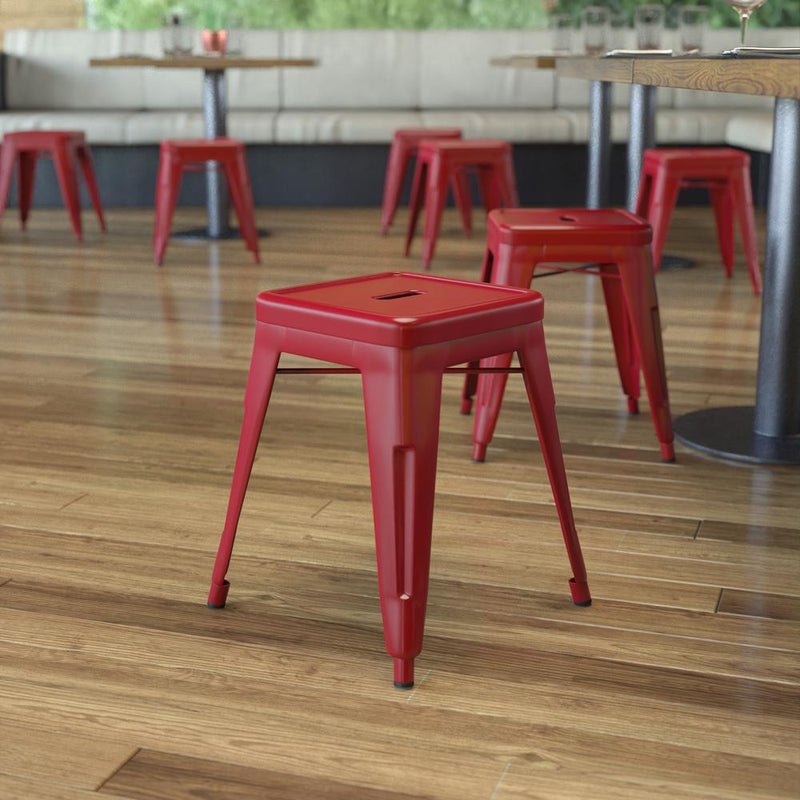 18" Table Height Stool, Stackable Metal Dining Stool in Red - Set of 4