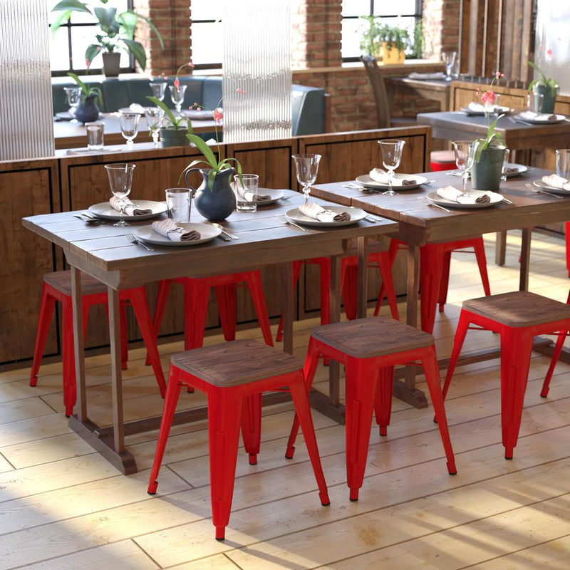 18" Table Height , Stackable Red Metal Dining Stool, - Set of 4