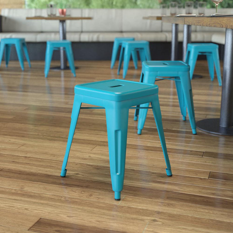 18" Table Height Stool, Stackable Metal Dining Stool in Teal - Set of 4