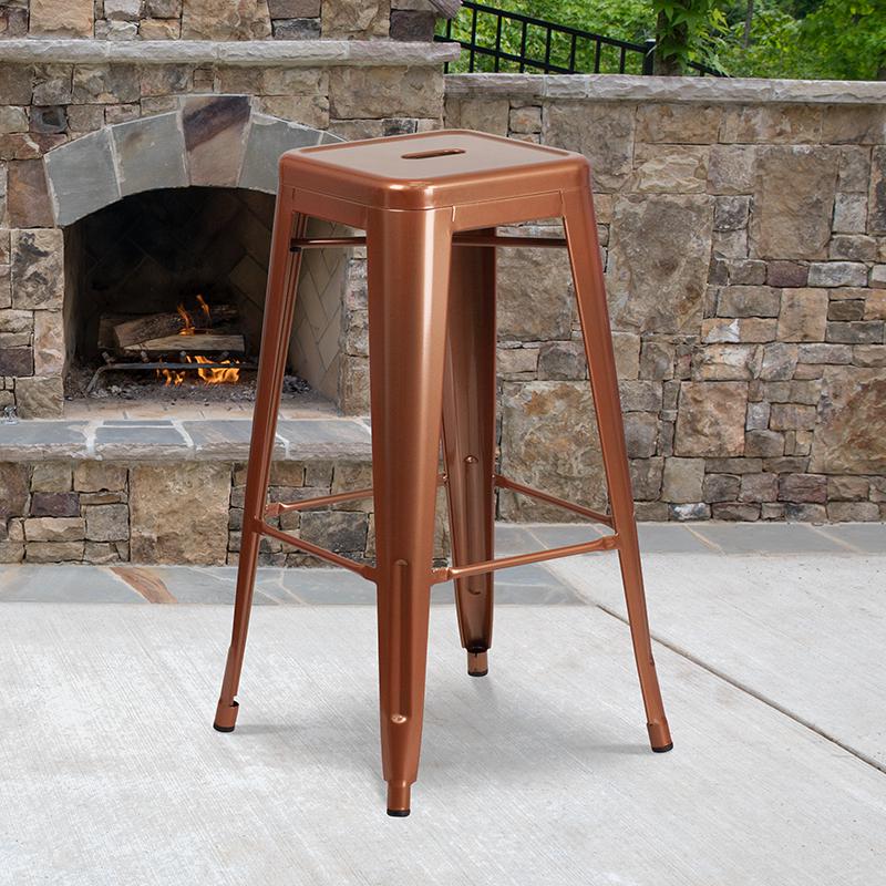 Commercial Grade 30" High Backless Copper Indoor-Outdoor Barstool