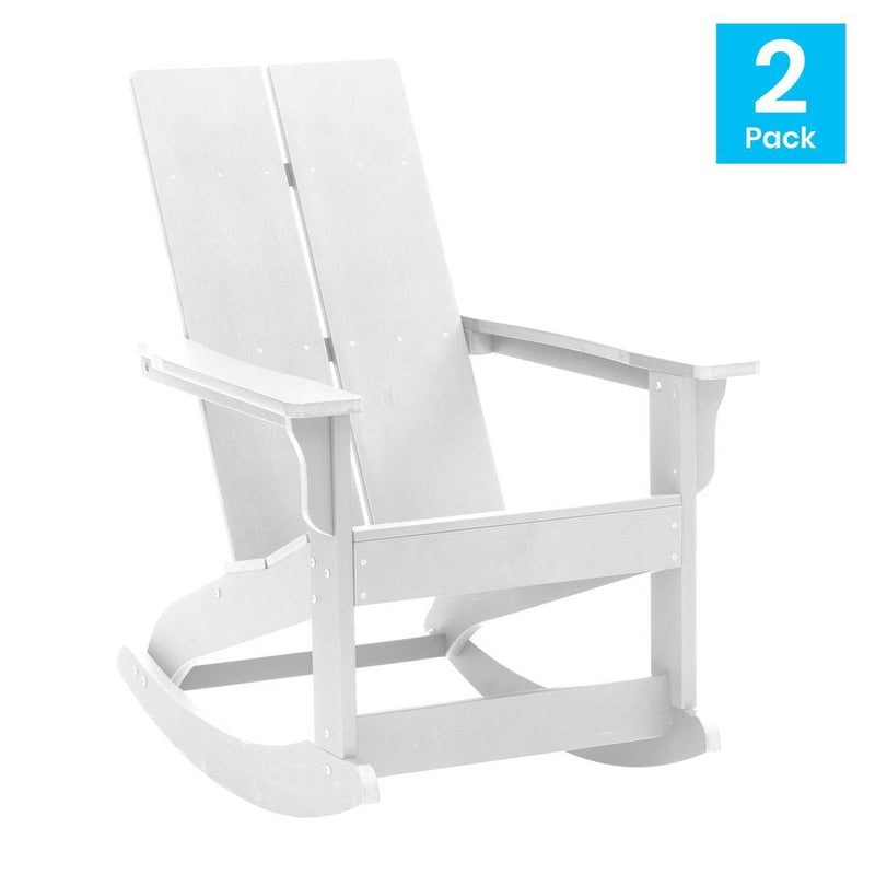 All-Weather 2-Slat Poly Resin Rocking Adirondack Chair in White - Set of2