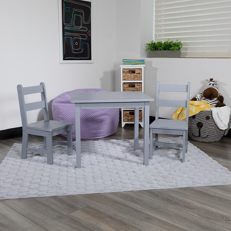 Solid Hardwood Table and Chair Set - 3 Piece Set - Gray