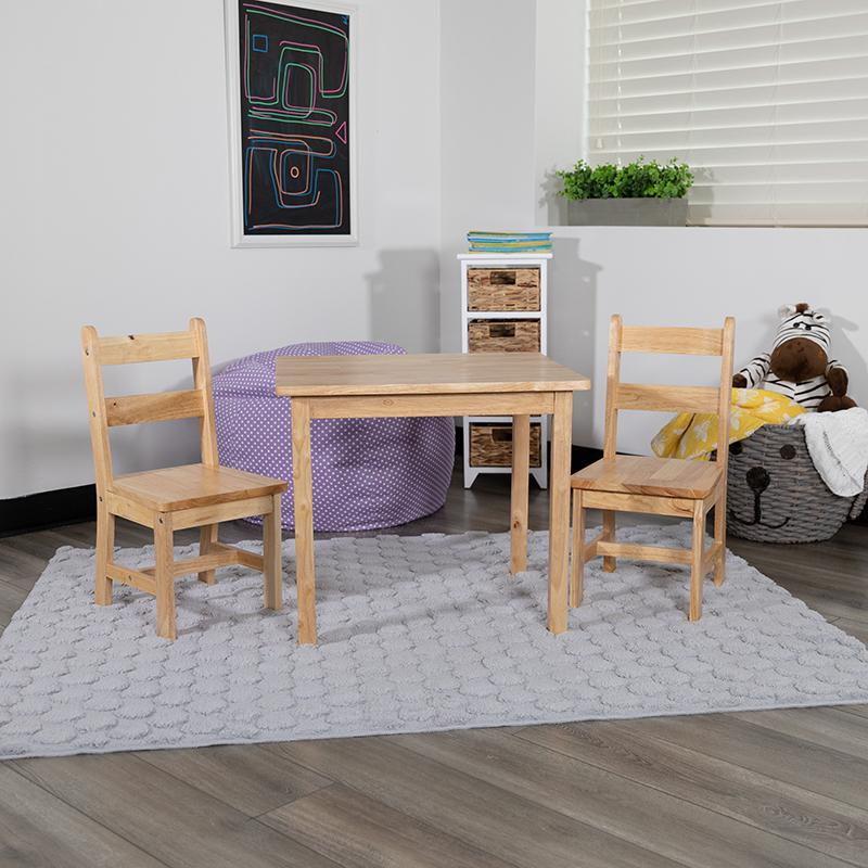 Solid Hardwood Table and Chair Set - 3 Piece Set - Natural