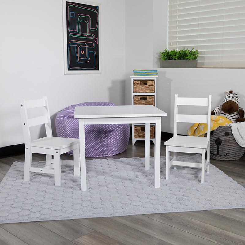 Solid Hardwood Table and Chair Set - 3 Piece Set - White