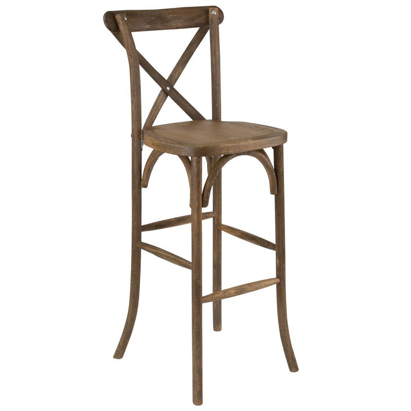 Dark Antique Wood Cross Back Barstool