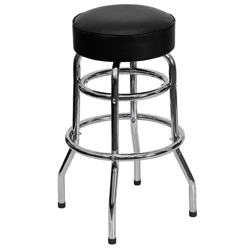 Double Ring Chrome Barstool with Black Seat