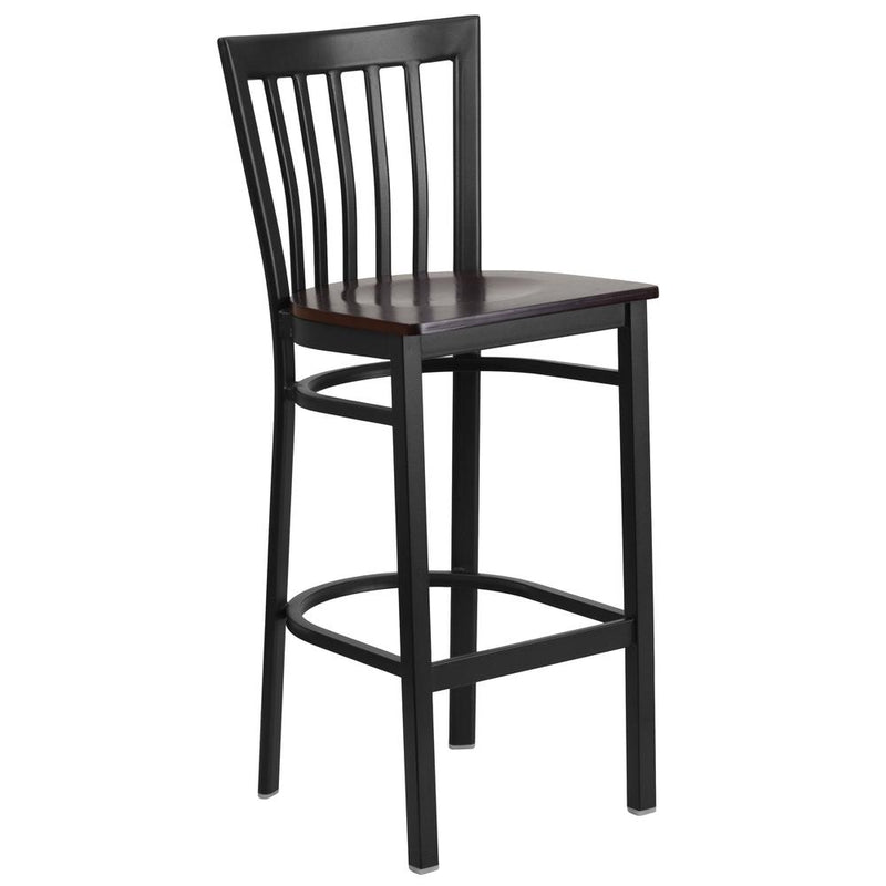 Black School House Back Metal Restaurant Barstool - Walnut Wood Seat