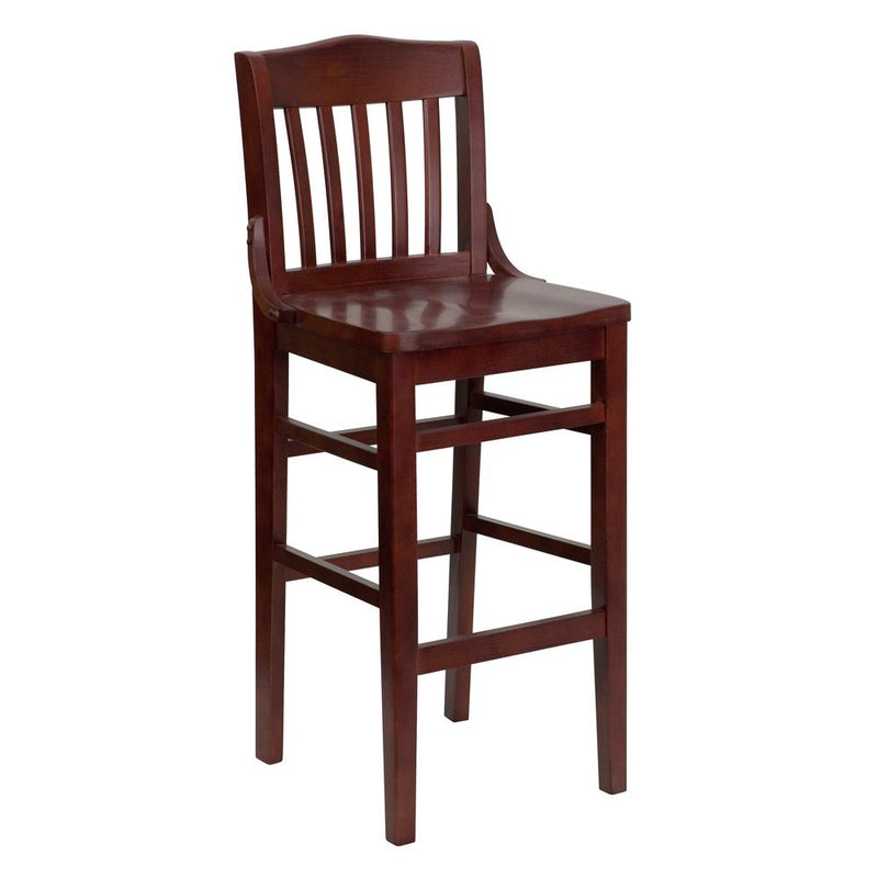 School House Back Mahogany Wood Restaurant Barstool