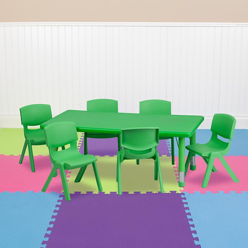 24''W x 48''L Green Plastic Height Adjustable Activity Table Set with 6 Chairs