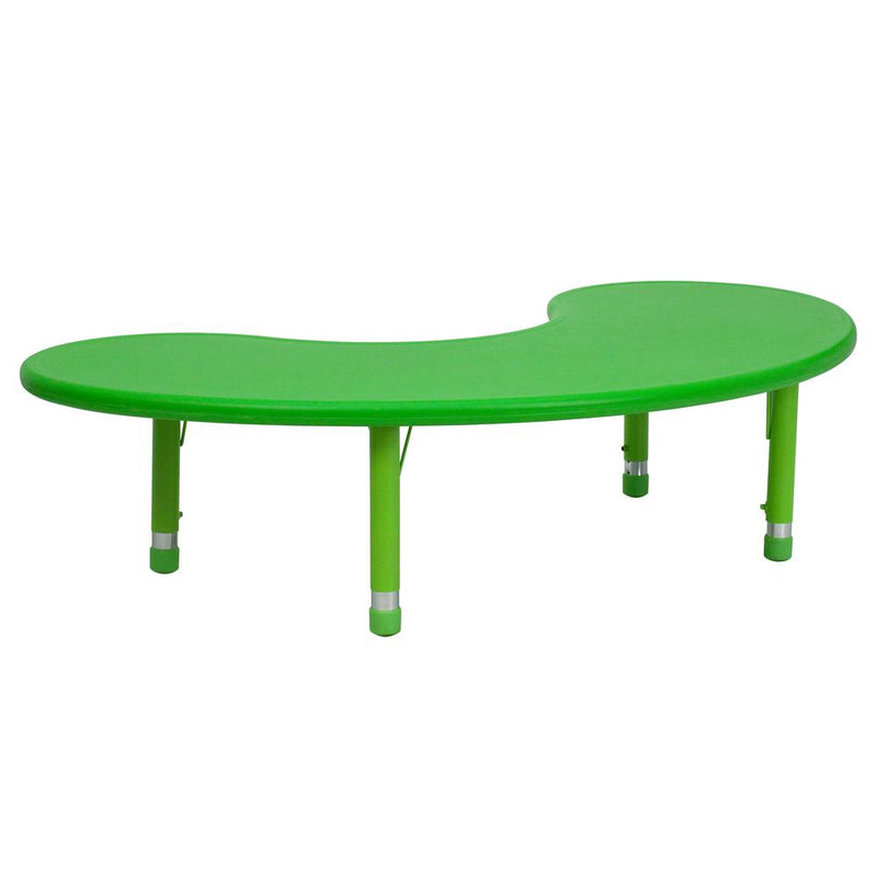 35''W x 65''L Half-Moon Green Plastic Height Adjustable Activity Table