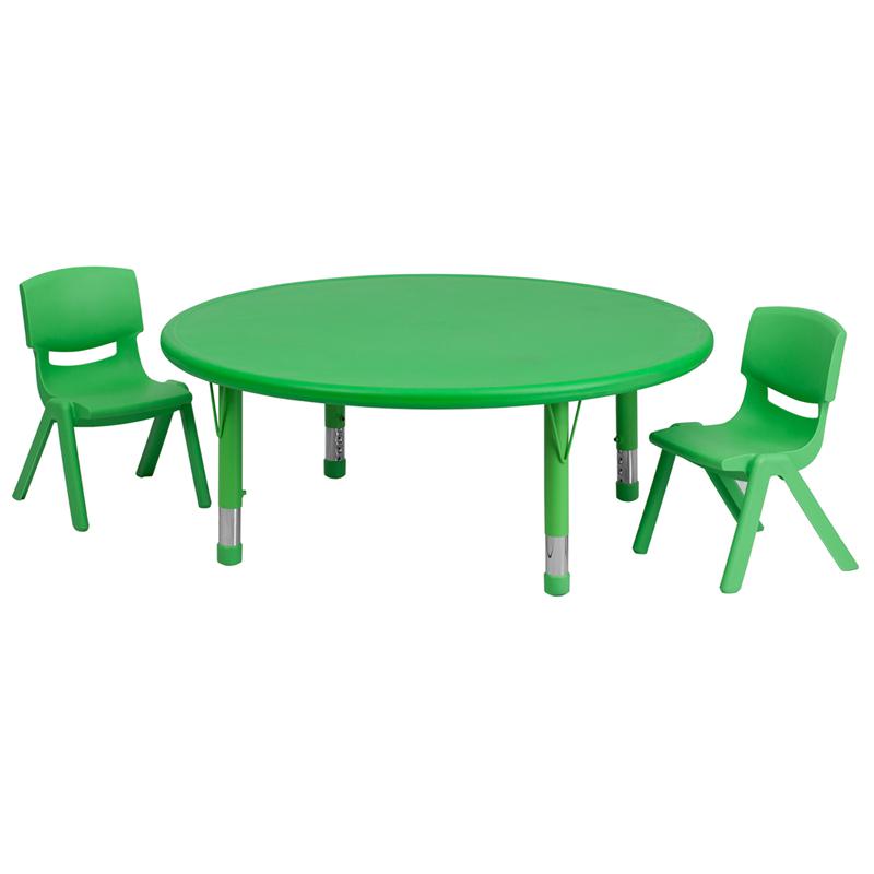 45'' Round Green Plastic Height Adjustable Activity Table Set with 2 Chairs