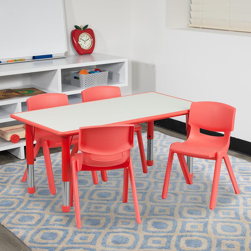 23.625''W x 47.25''L Red Plastic Height Activity Table Set with 4 Chairs