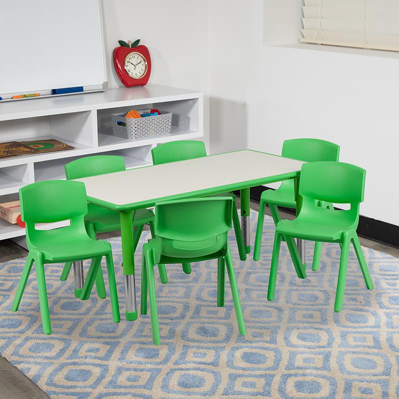 23.625''W x 47.25''L Green Plastic Height Activity Table Set with 6 Chairs