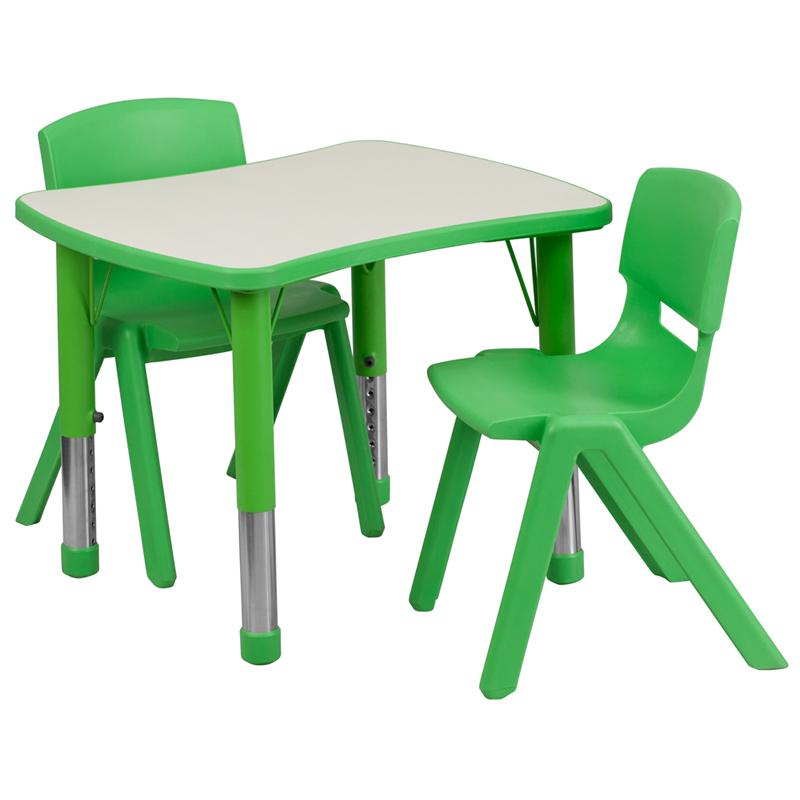 21.875''W x 26.625''L Green Plastic Height Activity Table Set with 2 Chairs