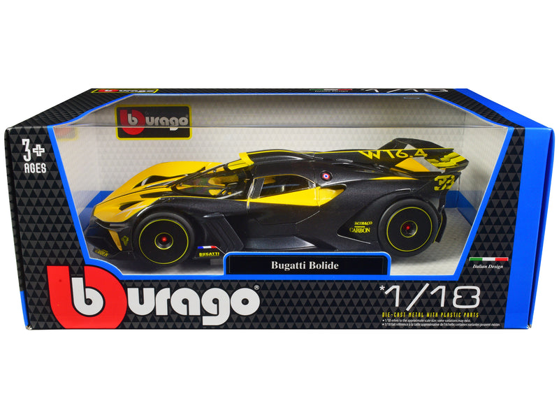 Bugatti Bolide Yellow and Carbon Gray 1/18 Diecast Model Car by Bburago