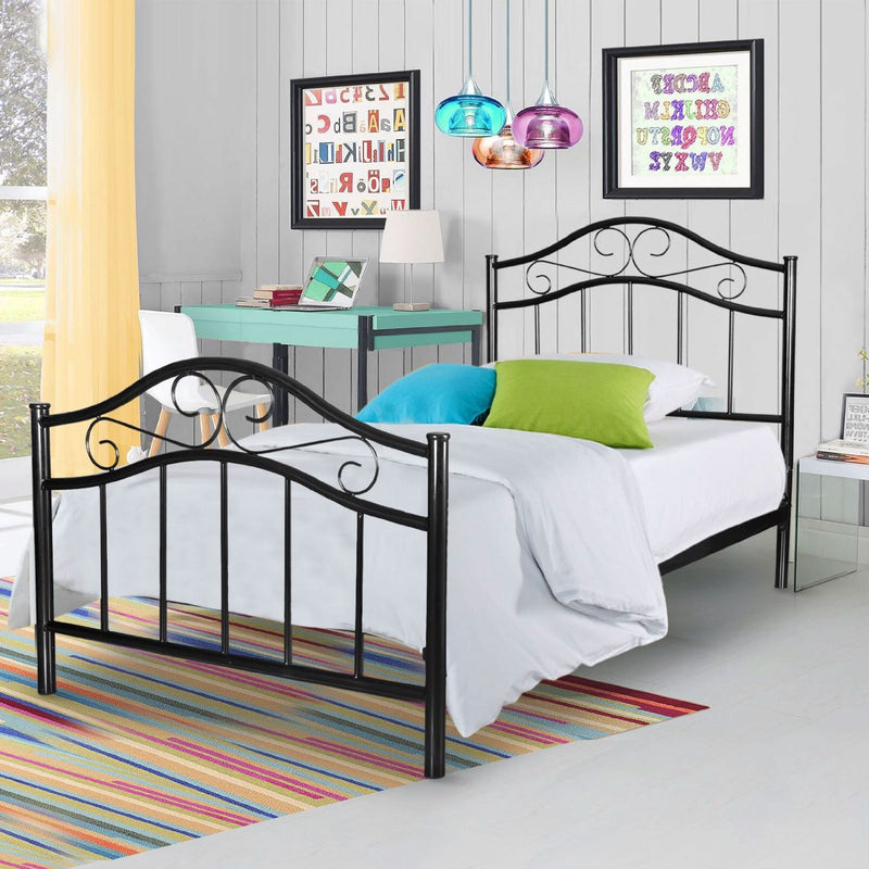 Twin size Simple Black Metal Platform Bed Frame with Headboard and Footboard