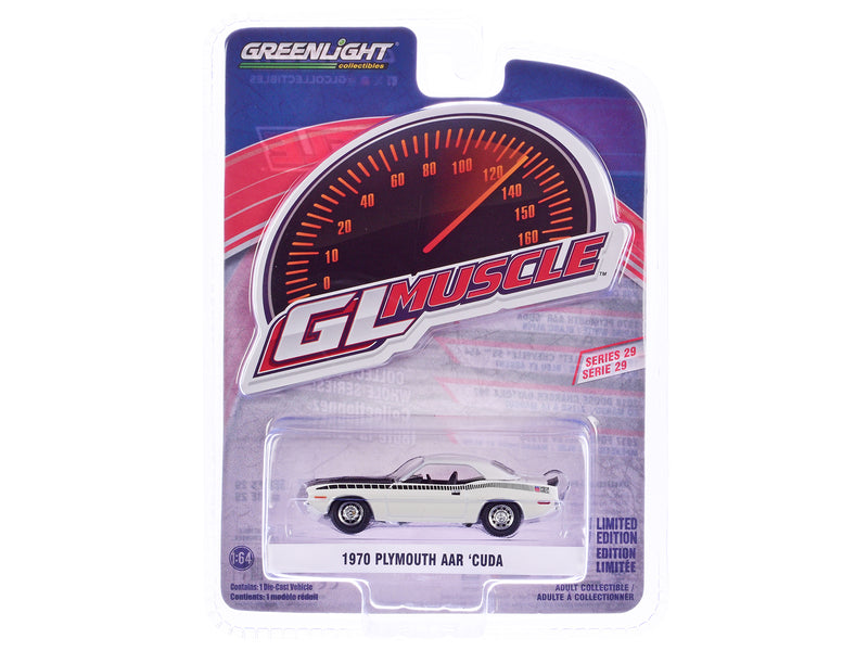 1970 Plymouth AAR Barracuda Alpine White with Stripes "GreenLight Muscle" Series 29 1/64 Diecast Model Car by Greenlight