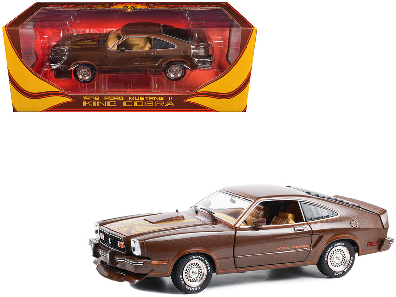 1978 Ford Mustang II King Cobra Dark Brown Metallic with Orange and Gold Hood Stripes 1/18 Diecast Model Car by Greenlight