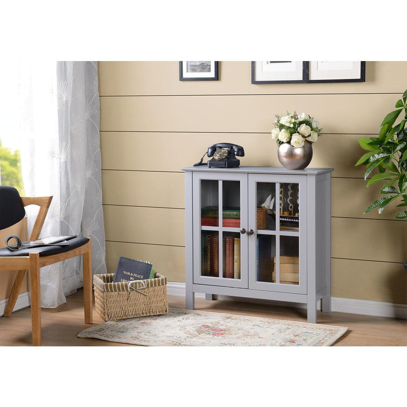 Dark Gray Glass Door Accent and Display Cabinet