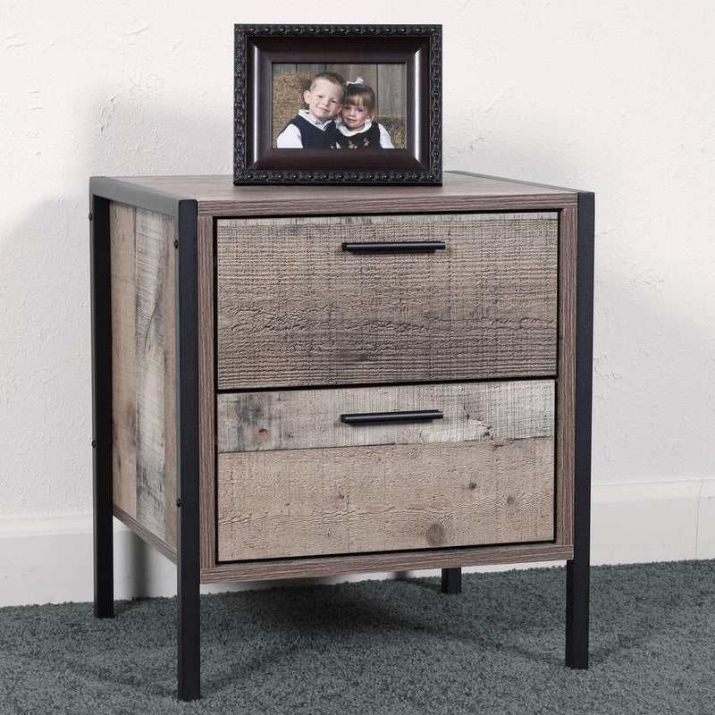 Two Drawer Night Stand with Metal Frame and Legs