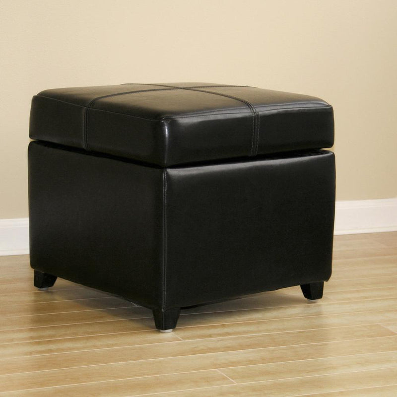 Baxton Studio Black Full Leather Storage Cube Ottoman