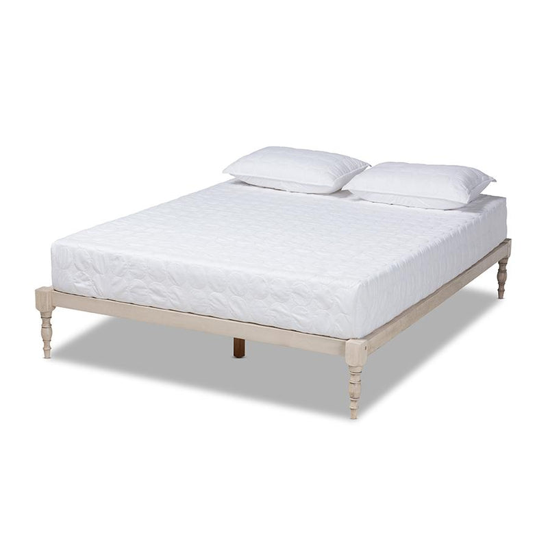 Antique White Finished Wood Queen Size Platform Bed Frame