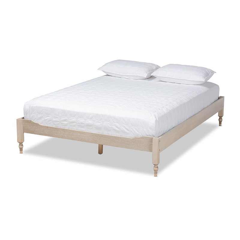 Bohemian Antique White Oak Finished Wood Full Size Platform Bed Frame