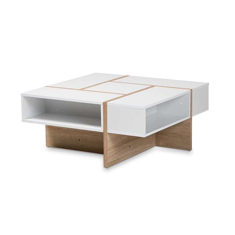 Rasa Modern and Contemporary Two-Tone White and Oak Finished Wood Coffee Table