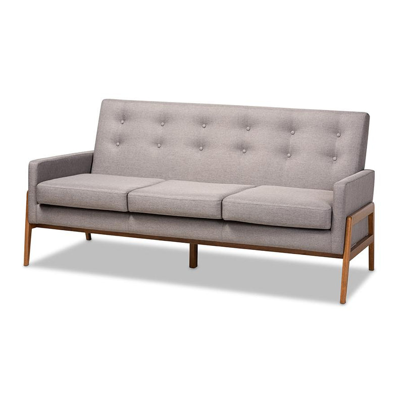 Light Grey Fabric Upholstered Walnut Finished Wood Sofa