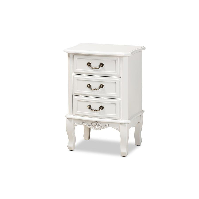 Gabrielle Traditional French Country Provincial White-Finished 3-Drawer Wood Nightstand