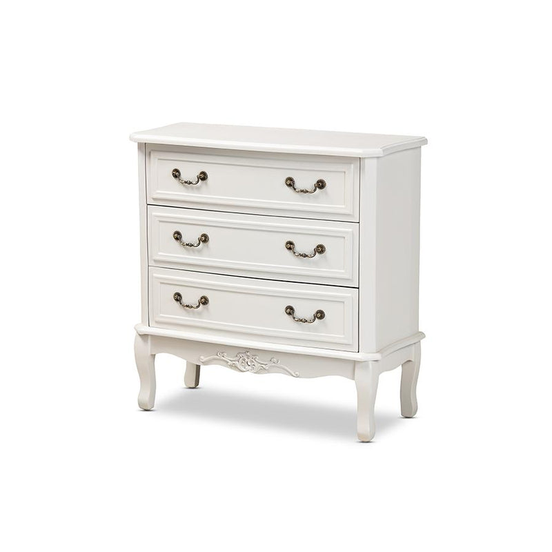 Country Provincial White-Finished 3-Drawer Wood Storage Cabinet