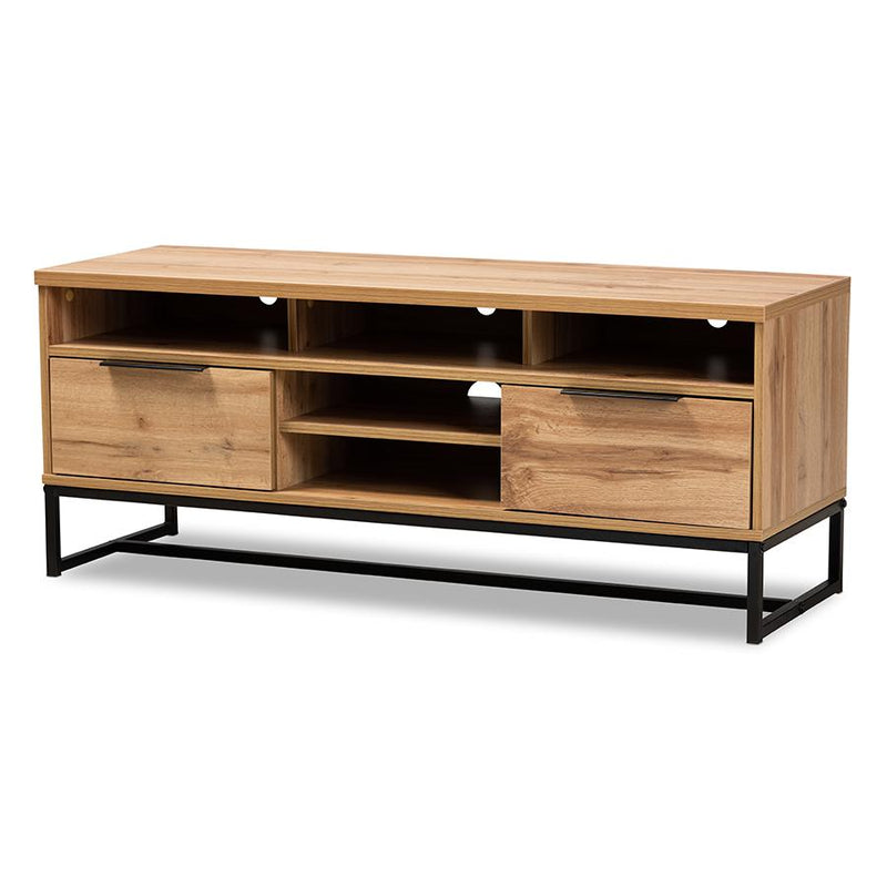 Industrial Oak Finished Wood and Black Metal 2-Drawer TV Stand