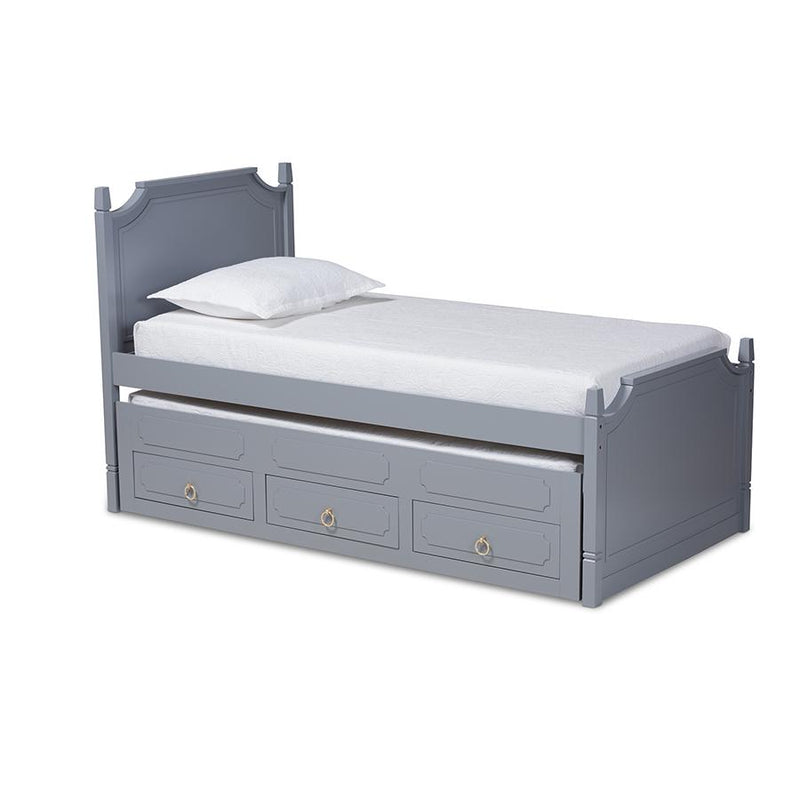 Grey Finished Wood Twin Size 3-Drawer Storage Bed with Pull-Out Trundle Bed