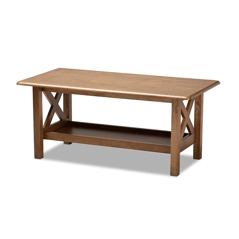 Transitional Walnut Brown Finished Rectangular Wood Coffee Table