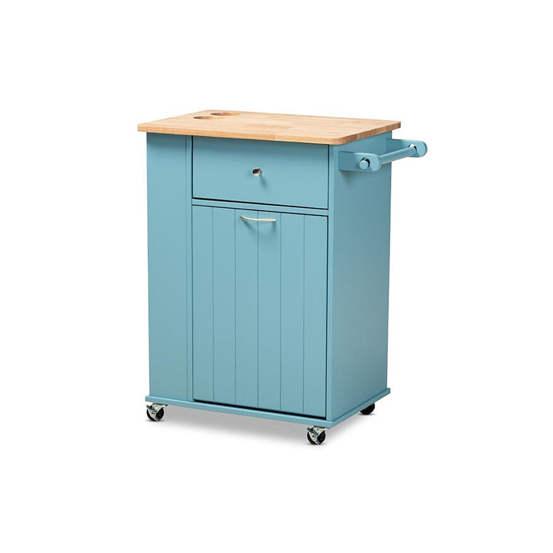 Liona Modern and Contemporary Sky Blue Finished Wood Kitchen Storage Cart