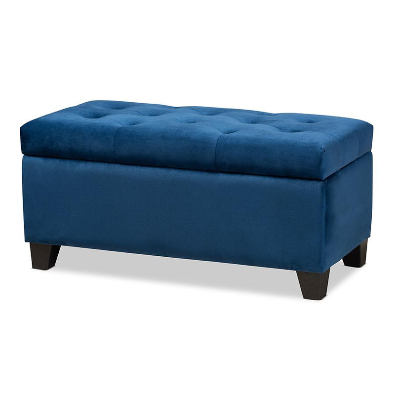 Navy Blue Velvet Fabric Upholstered Storage Ottoman